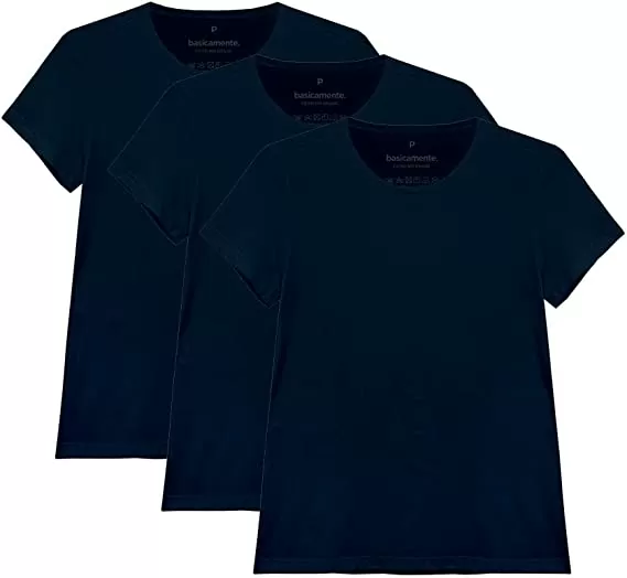 Kit com 3 Camisetas Babylook Gola C, Basica e Feminina com desconto de 74%